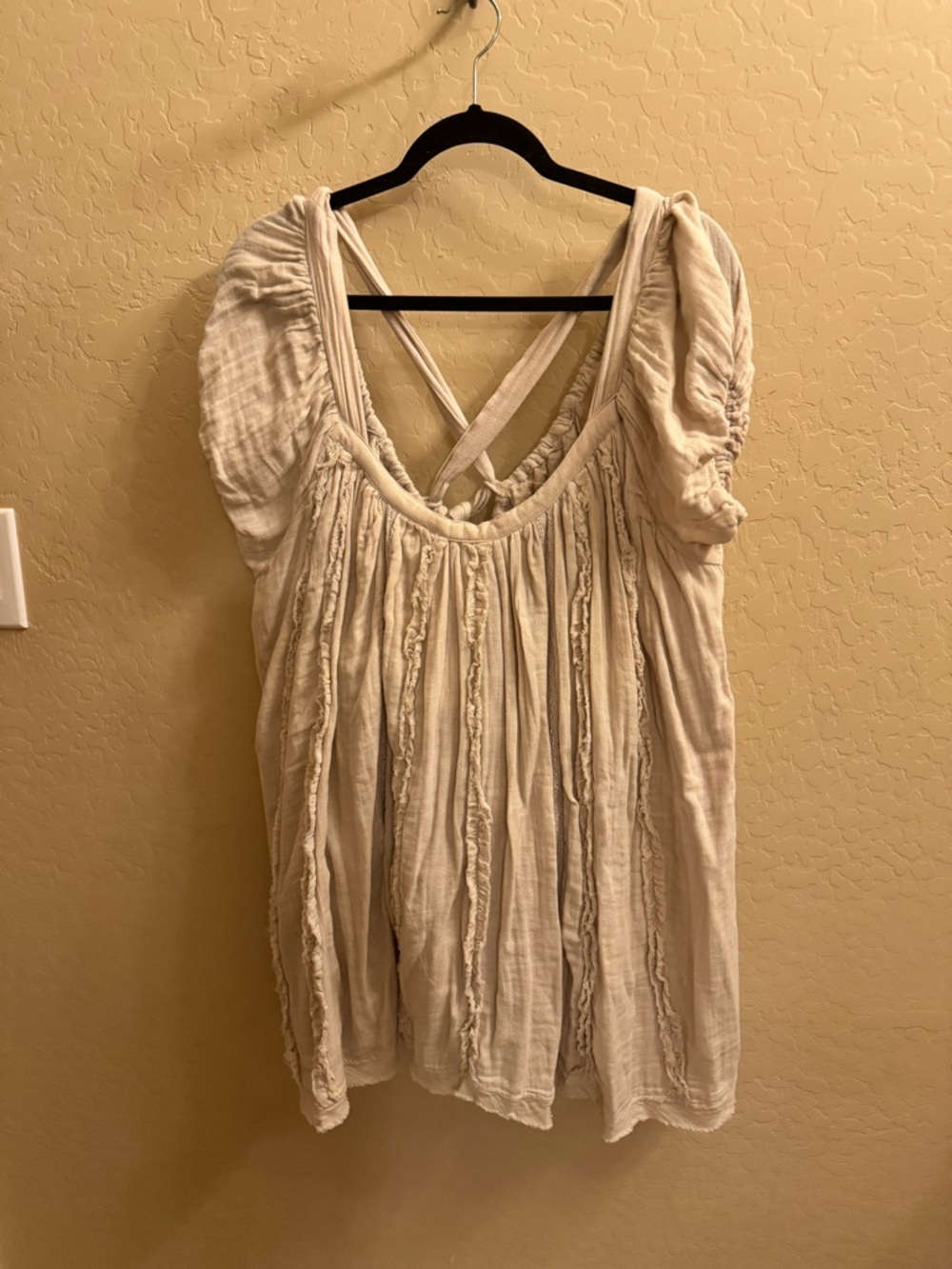 Free People Cream Gauze Peasant Tunic with Crisscross Back Size M